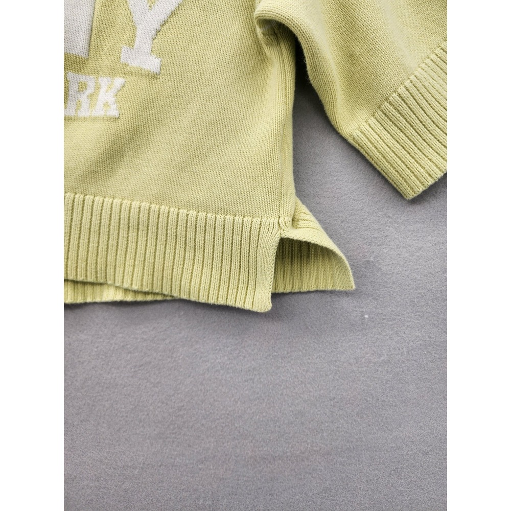 DKNY Jeans XS Cropped Knit Sweater Lime Green Logo Short Sleeve V-Neck Top - Picture 6 of 15